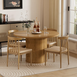 Extendable Round Dining Table 43.3"-59" with Wood Strip Base