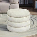 Round Storage Ottoman with Removable Lid – Upholstered Vanity Stool