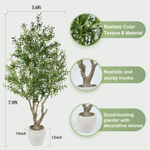 7.9 ft Artificial Olive Tree with White Planter