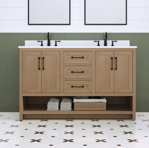 55" Double Bathroom Vanity with Ceramic Sinks