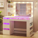 LED Vanity Desk with Lighted Mirror, Acrylic Drawers & Built-In Power Outlet