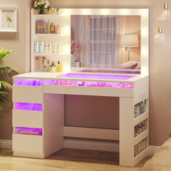 LED Vanity Desk with Lighted Mirror, Acrylic Drawers & Built-In Power Outlet