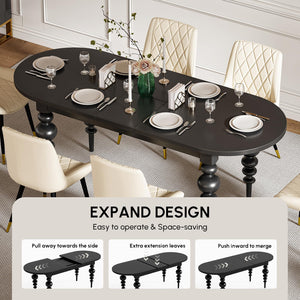 Oval Extendable Dining Table 67–79 Inch | Seats 4–8 | Black MDF