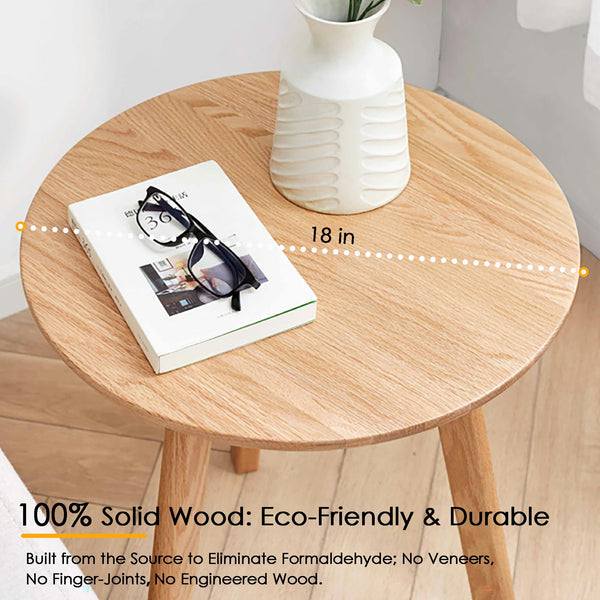Solid Oak Round Side Table & Nightstand