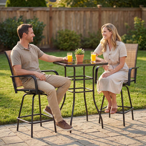 3-Piece Outdoor Patio Bar Set – High Top Table & 2 Swivel Bar Stools
