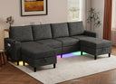 U-Shaped Sectional Sofa with RGB LED Light & USB Charging