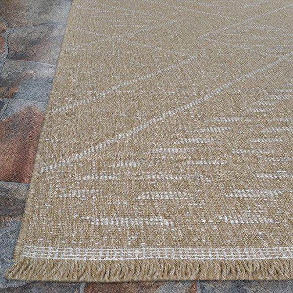 Indoor Outdoor Flatwoven Area Rug – Tribal Diamond Pattern with Fringe