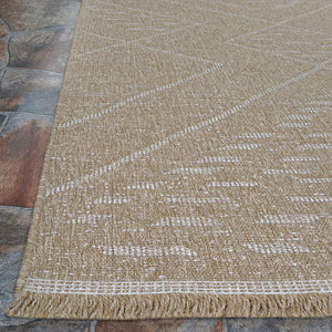Indoor Outdoor Flatwoven Area Rug – Tribal Diamond Pattern with Fringe