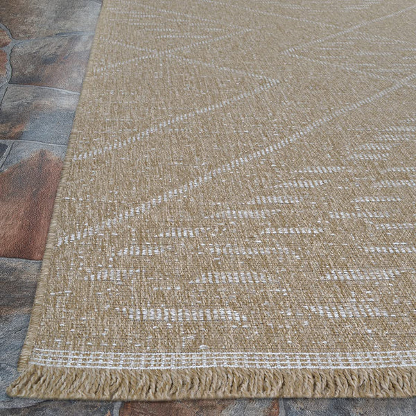Indoor Outdoor Flatwoven Area Rug – Tribal Diamond Pattern with Fringe