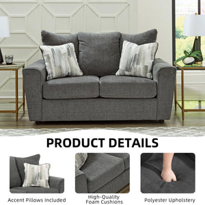 Gray Loveseat with Flared Arms & Accent Pillows