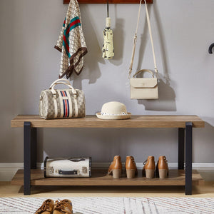Industrial Entryway Storage Bench with Steel Frame — 47 Inch