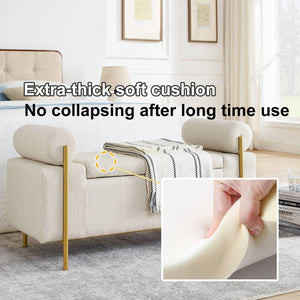 Upholstered Storage Ottoman Bench with Cylindrical Arms