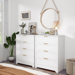 4-Drawer Dresser with Golden Handles – White, Wash Grey, Light Oak