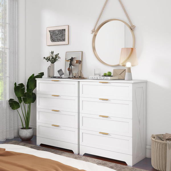 4-Drawer Dresser with Golden Handles – White, Wash Grey, Light Oak