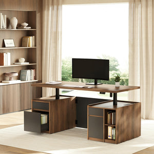 Electric Standing Desk with Drawers & Storage – 70.8" Adjustable Wood Executive Desk