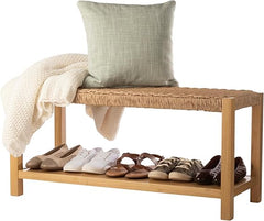 40-Inch Wood Storage Bench with Woven Rope Seat