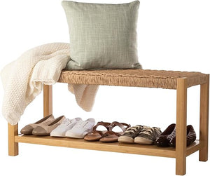 40-Inch Wood Storage Bench with Woven Rope Seat