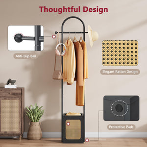 Coat Rack Stand with Rattan Design & Wooden Base