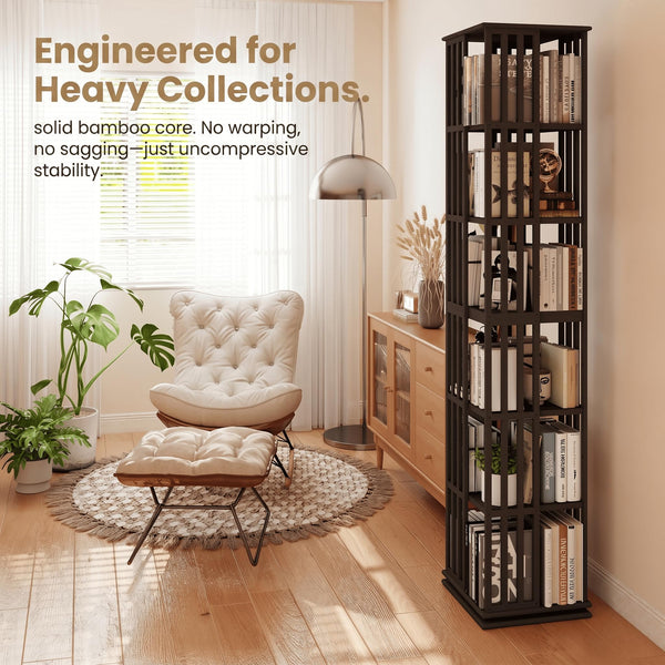 6-Tier Rotating Bamboo Bookshelf Tower