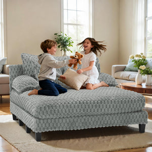 Faux Fur Indoor Chaise Lounge Chair with Adjustable Backrest & Lumbar Pillows