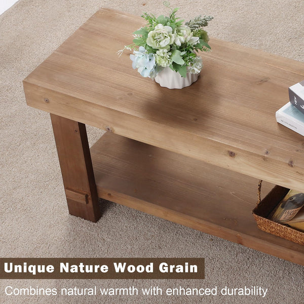 Solid Wood Farmhouse Entryway Bench with Storage Shelf