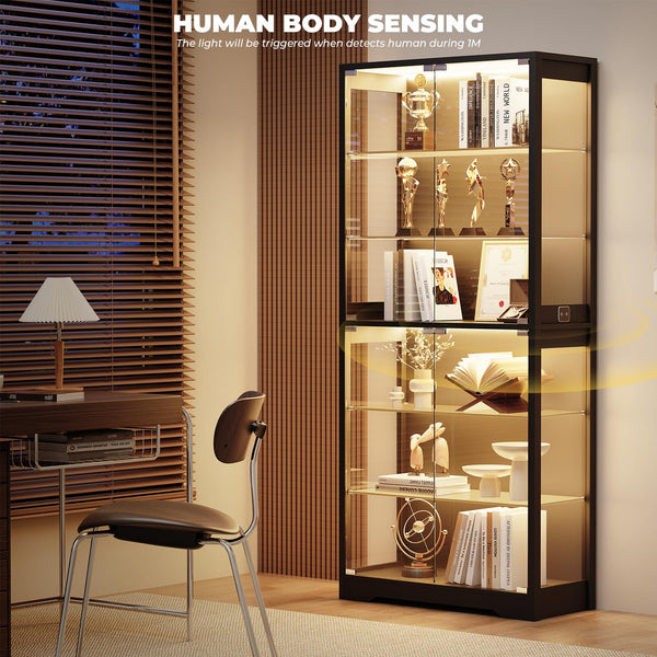6-Tier Glass Display Cabinet with LED Lights & Motion Sensor