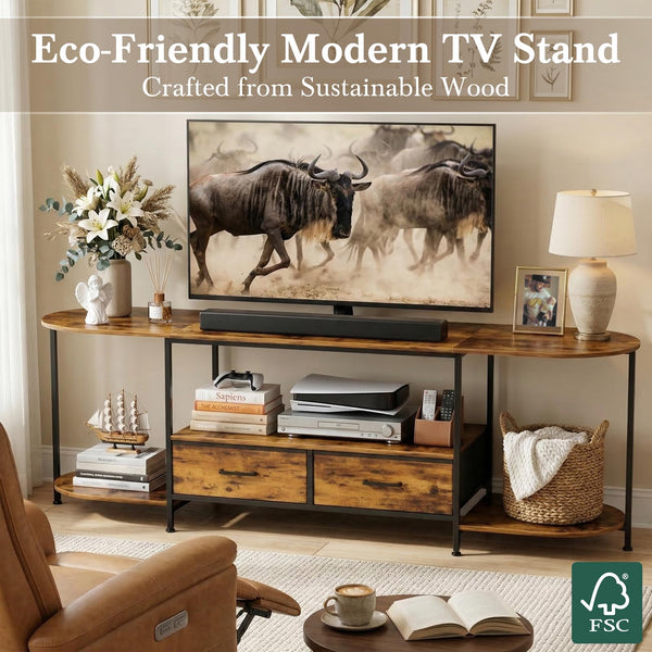 63-Inch Curved Edge TV Stand with Fabric Drawers