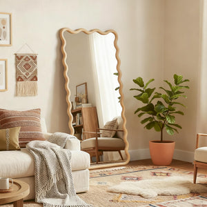 Boho Wavy Wood Floor Mirror