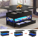 Lift Top Coffee Table 4-in-1 with Storage & LED Light