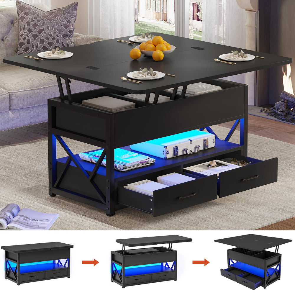 Lift Top Coffee Table with Storage & LED Light