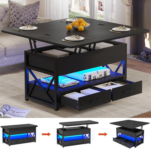 Lift Top Coffee Table with Storage & LED Light