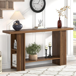 2-Tier Console Table with Side Storage Shelves, 53 Inch