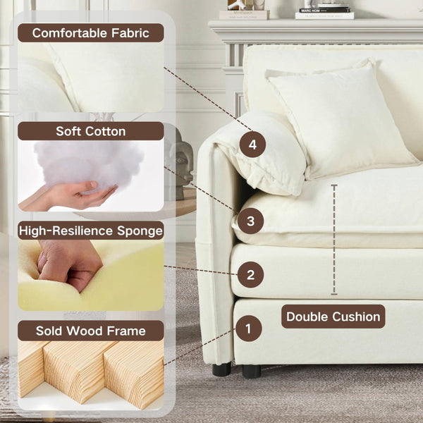 Modular Sectional Sofa with Ottomans & Pillows – Beige