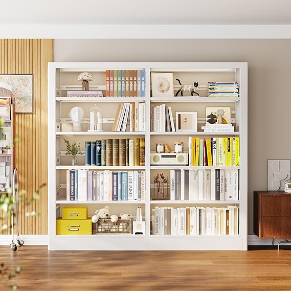 5-Tier Metal Bookcase with Adjustable Shelves