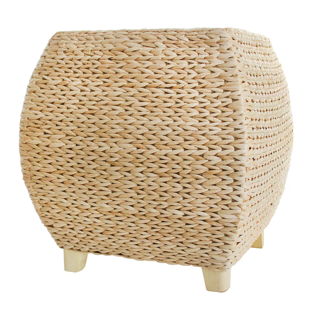 Handwoven Seagrass Pouf Ottoman – Natural Cattail Footstool