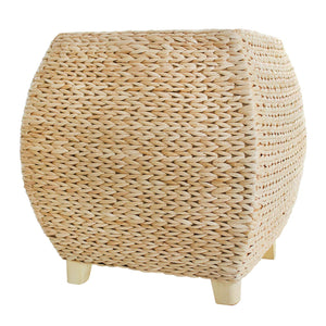 Handwoven Seagrass Pouf Ottoman – Natural Cattail Footstool