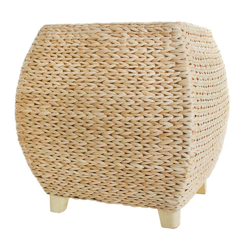Handwoven Seagrass Pouf Ottoman – Natural Cattail Footstool