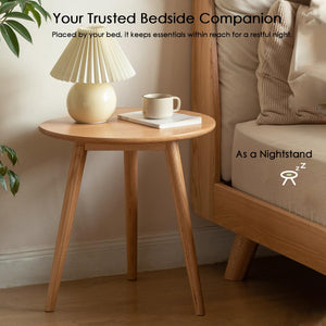 Solid Oak Round Side Table & Nightstand