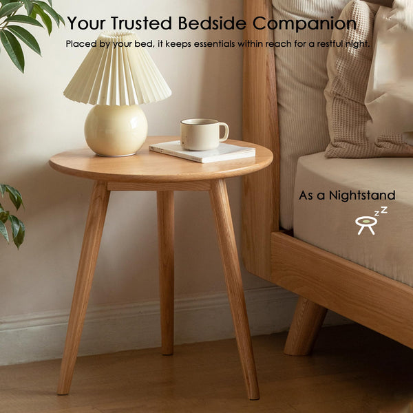 Solid Oak Round Side Table & Nightstand