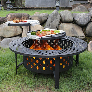 3-in-1 Wood Burning Fire Pit with Grill, Lid & Poker
