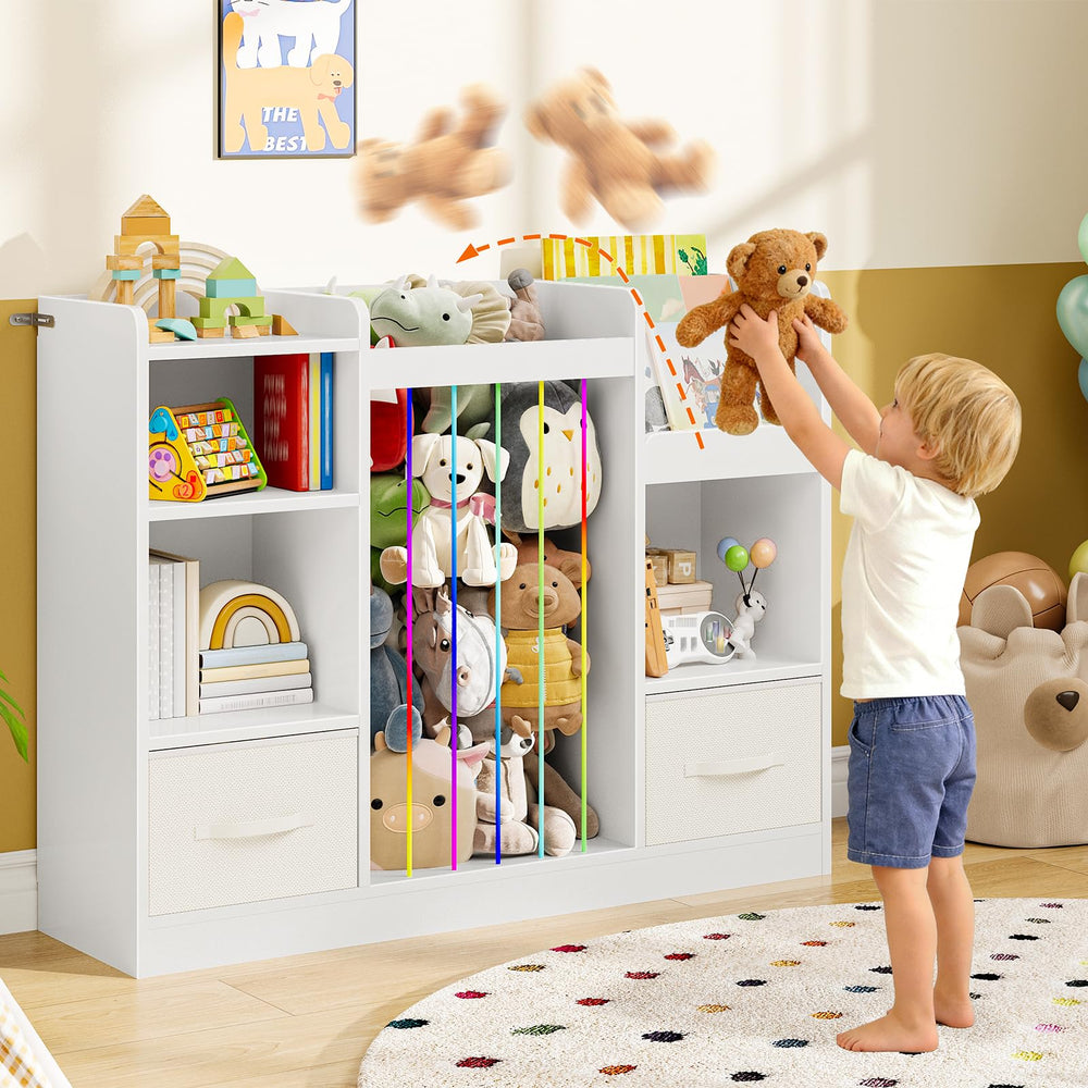 Kids Toy Storage Organizer with Stuffed Animal Storage — 5 Cubes & 2 Drawers, White