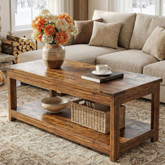 Farmhouse Coffee Table with Open Storage Shelf — 43" Rectangular