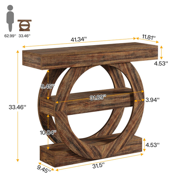 3-Tier Farmhouse Console Table with Storage Shelves