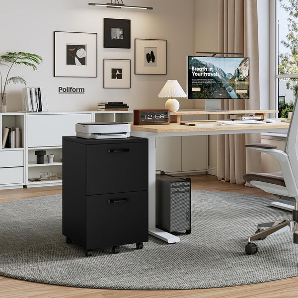 2-Drawer Rolling Filing Cabinet with Printer Stand