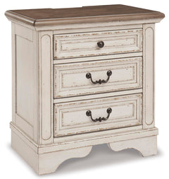 Chipped White Nightstand with Drawers & USB Charging