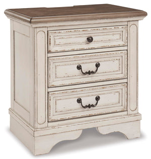 Chipped White Nightstand with Drawers & USB Charging