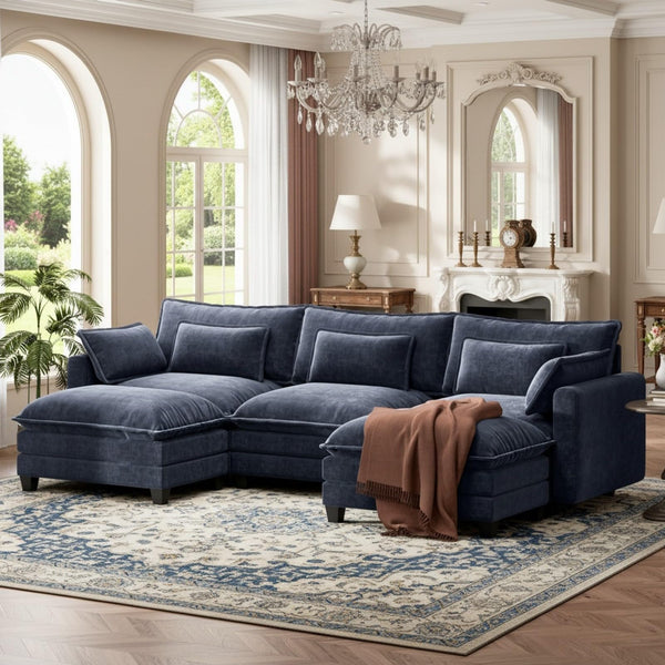 U-Shaped Modular Sectional Sofa – 5-Seat Chenille Cloud Couch with Ottoman