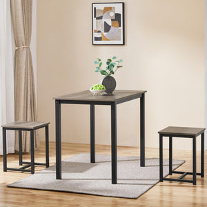 3-Piece Industrial Dining Table Set with 2 Stools