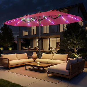 15ft Double-Sided Patio Umbrella with Base & RGB LED Lights