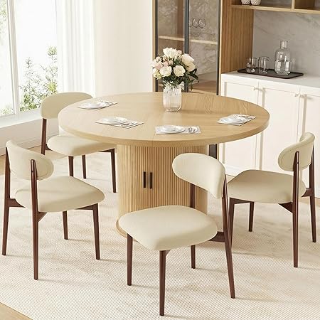 Round Dining Table Set for 4 with Storage Shelf & 4 Chairs